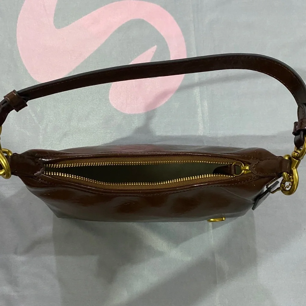 Coach Dark Brown Leather Shoulder Bag with Gold Hardware